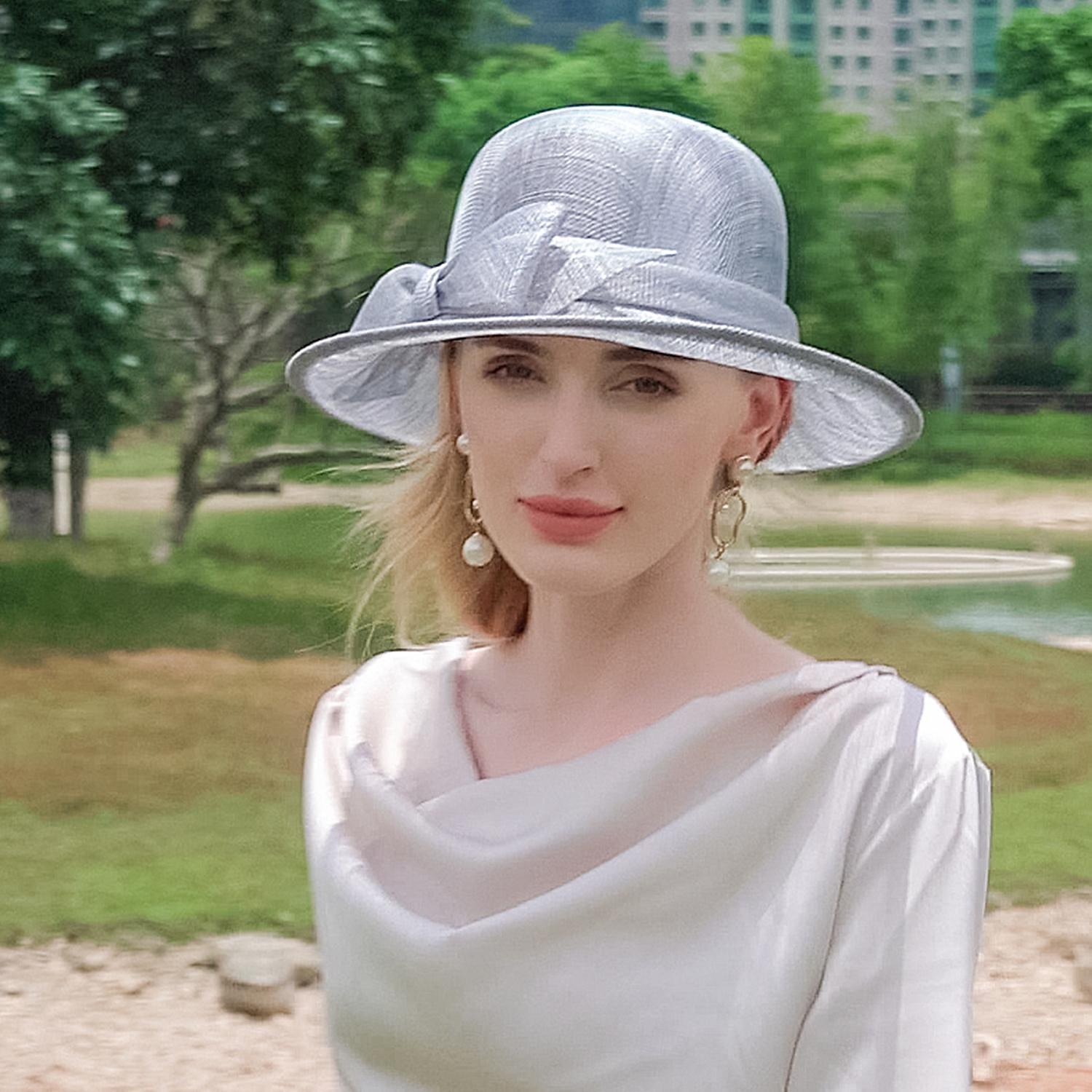 Chapeaux melon en lin/chapeau cloche, chapeau seau, chapeau de soleil, fête de thé, mariage élégant avec nœud papillon, couvre-chef de 2025 ? $49.99 –P12