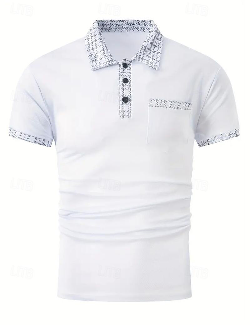 Férfi POLO trikó Button Up Polos Hétköznapi Sport Hajtóka Rövid ujjú Divat Alap Színes Tyúklábminta Kollázs Zseb Nyár Normál Fekete Fehér Tengerészkék Medence Khakizöld POLO trikó 2025 - $17.99 –P14