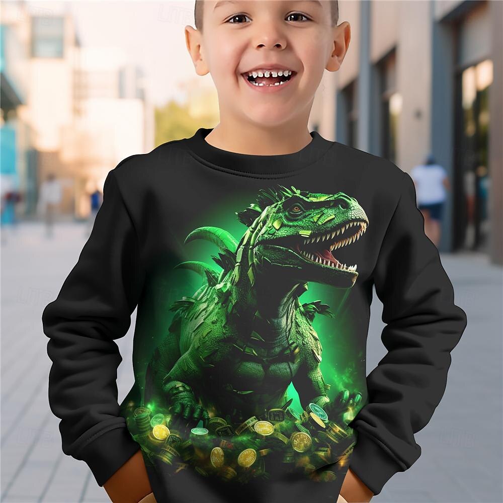 Pyhä Patrick Poikien 3D Dinosaurus College Pullover Pitkähihainen 3D-tulostus Kevät Syksy Muoti Katutyyli Tyylikäs Lapset 3-12 vuotta 4-12 vuotta Tiukka pyöreä kaula-aukko ulko- Kausaliteetti 2025 - $16.49 –P1