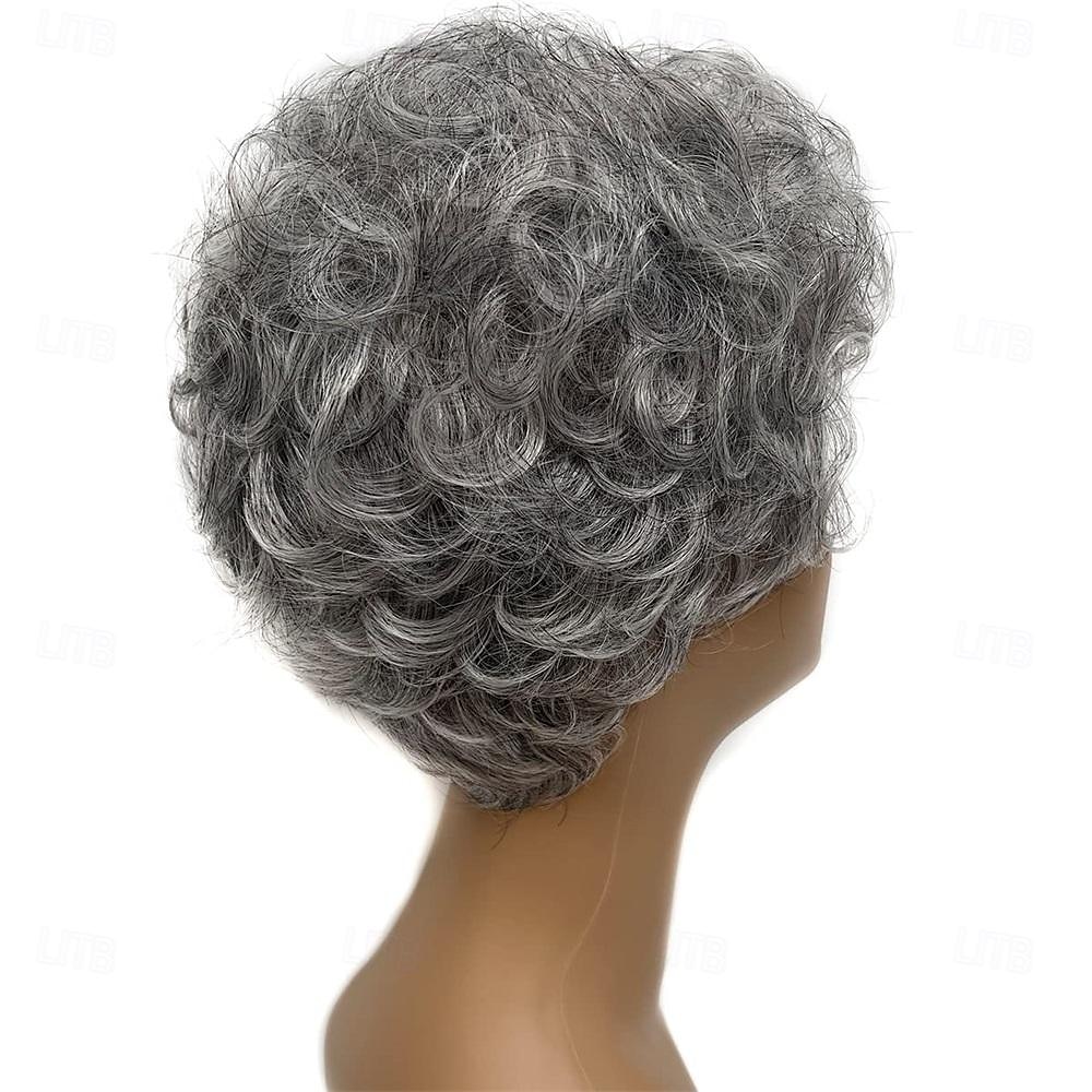 Pixie Cut Short Gray Wigs for White Women Sassy Short Haircuts for Older Lady Mixed Black Grey Highlight Synthetic Wig with Bangs for Daily Party Use 2025 - $26.99 –P8