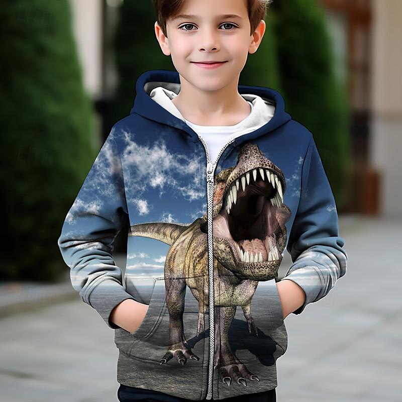 Pojkar 3D Dinosaurie Huvtröja Kappa Ytterkläder Långärmad Höst Vinter Aktiv Streetwear Häftig Polyester Barn 3-12 år Blixtlås Gata Dagligen Normal 2025 - $18.49 –P1