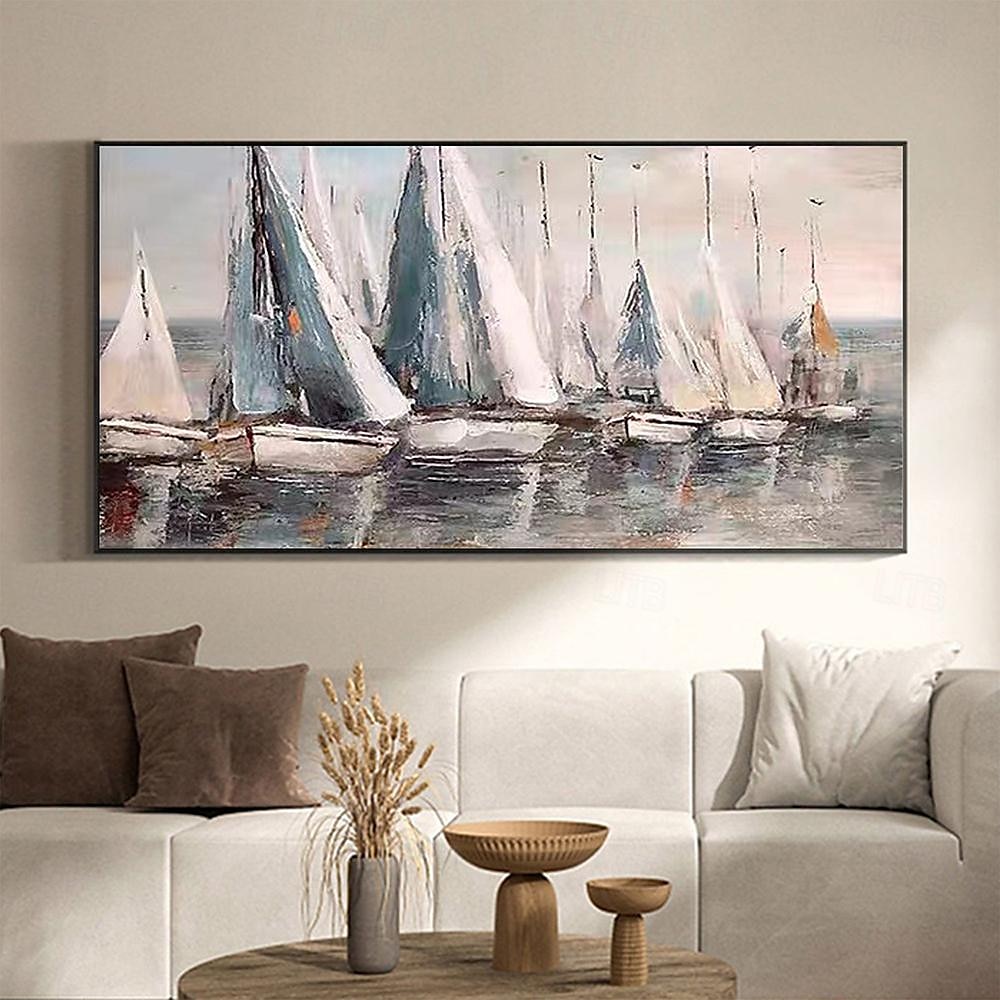 Handgefertigtes abstraktes großes Segelboot-Ölgemälde auf Leinwand, handgemaltes Acryl-Ozean-Meerblick-Gemälde mit Textur, nautische Kunstmalerei für die Wanddekoration im Wohnzimmer 2025 - $75.99 –P3