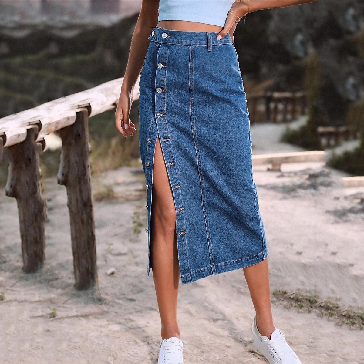 Femme Jupe Jupe mi-longue en jean Mode Décontractées Midi Taille haute Jupes Couleur Pleine Pointes fourchues Casual Quotidien Fin de semaine Noir bleu marine Bleu de minuit Eté Jean de 2025 ? $31.99 –P4