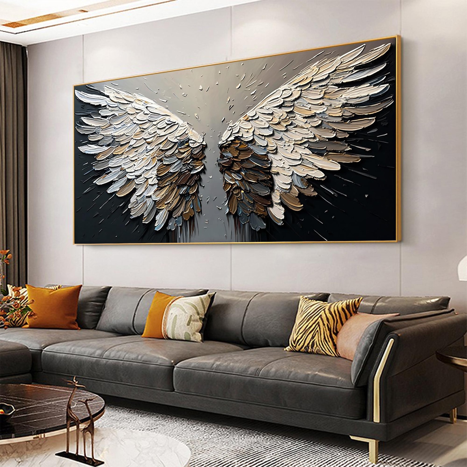 Handmade Original Angel Wing Oil Painting On Canvas Wall Art Decor Abstract Minimalist black Painting for Home Decor With Stretched Frame/Without Inner Frame Painting 2025 - $131.99 –P14