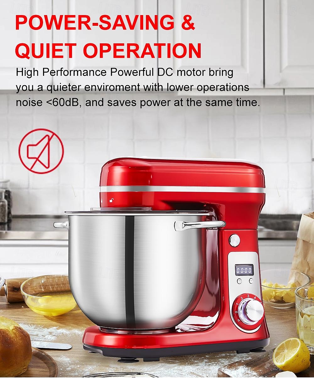 Küchen-Elektro-Standmixer, 6-Gang-Kippkopf-Lebensmittelmixer mit 6,5-qt-Edelstahlschüssel, Knethaken, Flachrührer, Spritzschutzabdeckung 2025 - $208.09 –P2