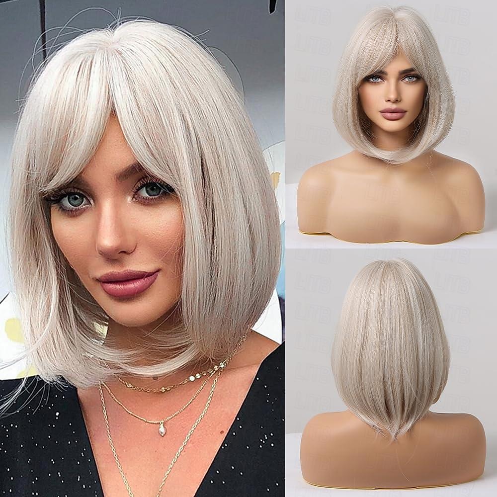 parrucca bionda con frangia parrucche bionde corte e ondulate con radici scure per donne capelli sintetici resistenti al calore parrucche carine dall'aspetto naturale per del 2025 a $18.99 –P7