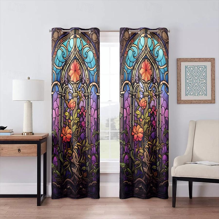 2 painéis 100% cortina blackout com padrão de vitral cortinas para sala de estar quarto cozinha tratamentos de janela com isolamento térmico escurecimento do quarto de 2025 por $37.99 –P13