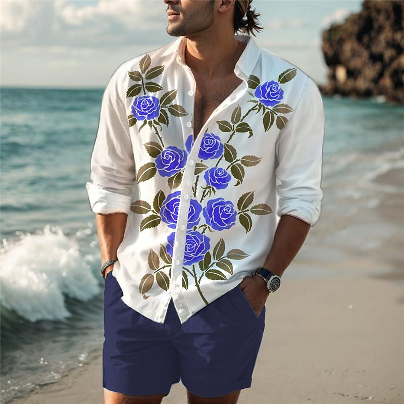 Herr Reste sig Skjorta Västerländsk skjorta Cowboyskjorta Långärmad Hawaiisk Ledigt Dagliga kläder Utekväll Vår Nedvikt Mönster Button-Down Rubinrött Blå Purpur Orange 2025 - $26.99 –P4