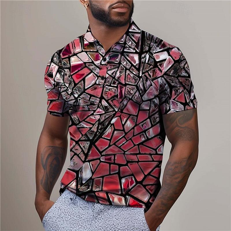 Herre Grafisk Golf skjorte Kortermet Poloskjorter Skjorter med krage Fritid Ferieklær Rave Wear Festantrekk Knapper 3D-utskrift Sommer Sølv Gul Rød 2025 - $22.99 –P4