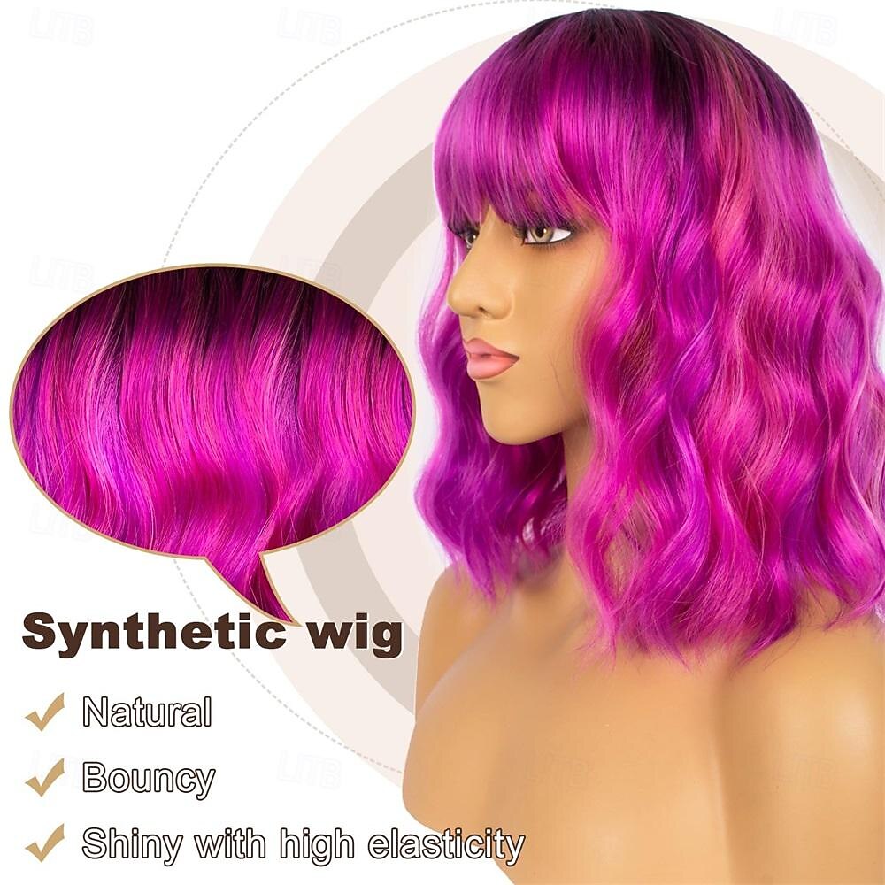 Dark Green Short Bob Wigs with Bangs for Women Loose Wavy Wig Curly Wavy Shoulder Length Bob Synthetic Cosplay Wig for Girl Colorful Costume Wigs St.Patrick's Day Wigs Halloween Wigs 2026 - $18.49 –P2