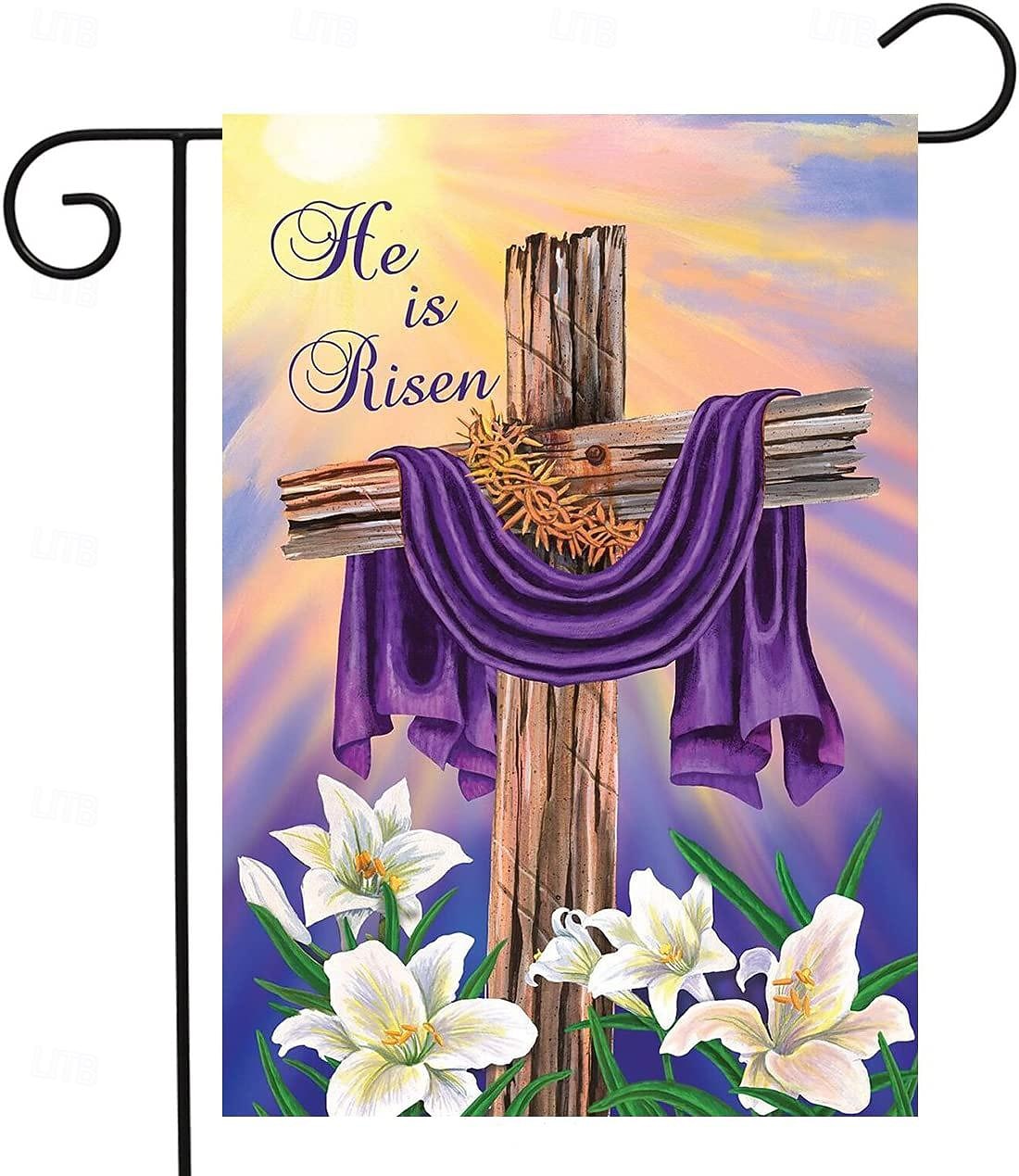 Ježíšská zahradní vlajka 12x18 palců Venkovní dekorace On vstal Vítejte Zahradní terasa vlajka Květinový dvorek vlajka Dvouruční prázdninové venkovní vlajky 1ks 2026 - $10.99 –P16