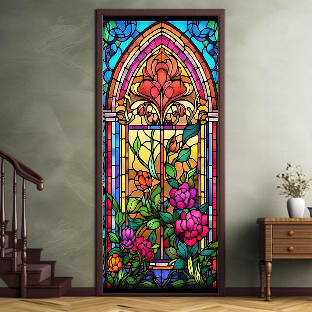 farget glass mandala dørdeksler veggmaleri dekor dør billedvev dør gardin dekorasjon bakteppe dør banner avtakbar for inngangsdør innendørs utendørs hjemme rom dekorasjon gårdshus dekor forsyninger 2026 - $28.99 –P6
