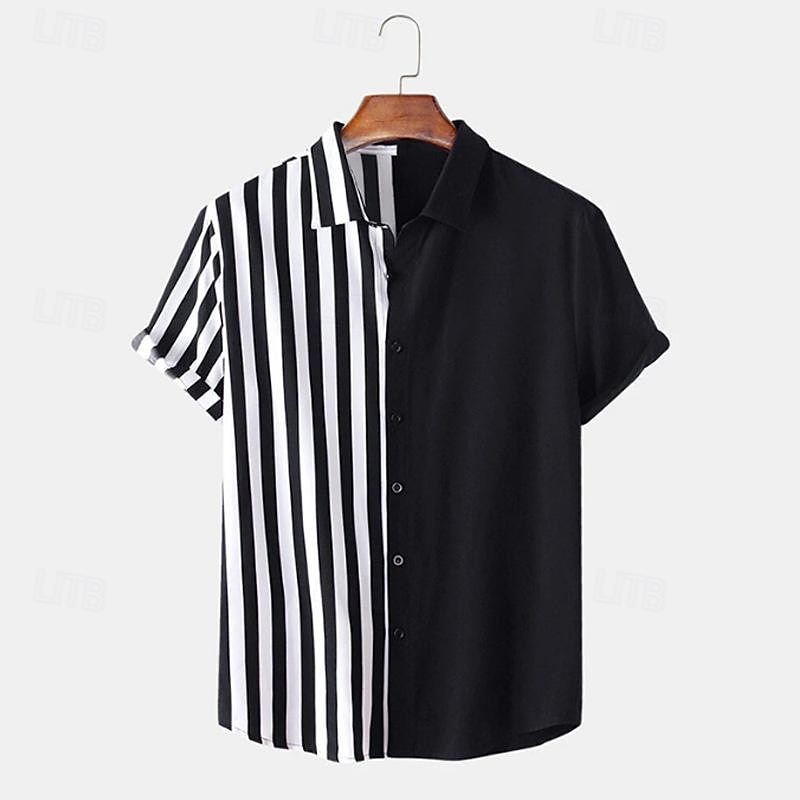 Per uomo Camicia Estiva Camicia casual Camicia da Spiaggia Camicia con Bottoni Camicie a righe Nero Giallo Blu Manica Corta Blocco di colori A righe Bavero Vacanza Camicia hawaiana Patchwork del 2025 a $19.49 –P1
