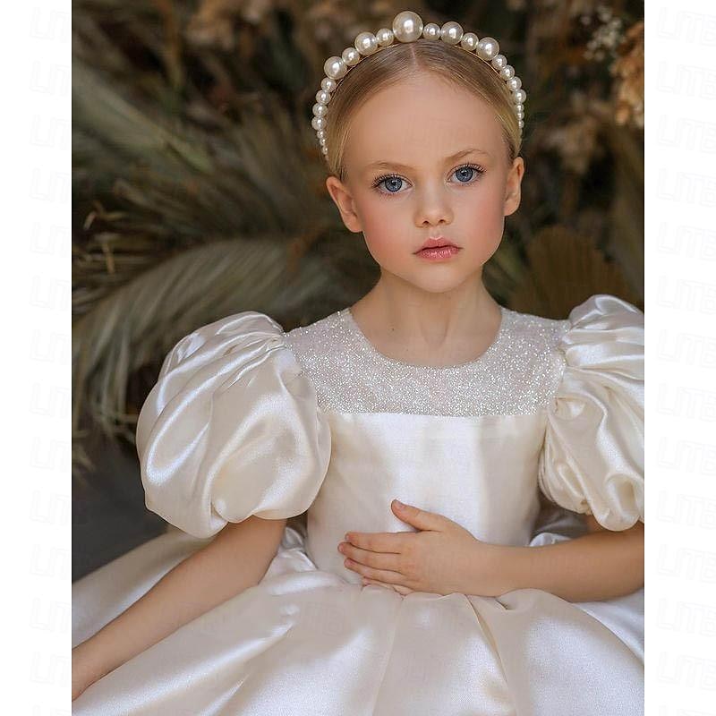 Infantil Para Meninas Vestido de daminha de honra Vestido de festa Côr Sólida Manga Longa Espetáculo Casamento Festa Com Transparência Princesa Doce Com Transparência Longuette Vestido da bainha de 2025 por $47.99 –P5