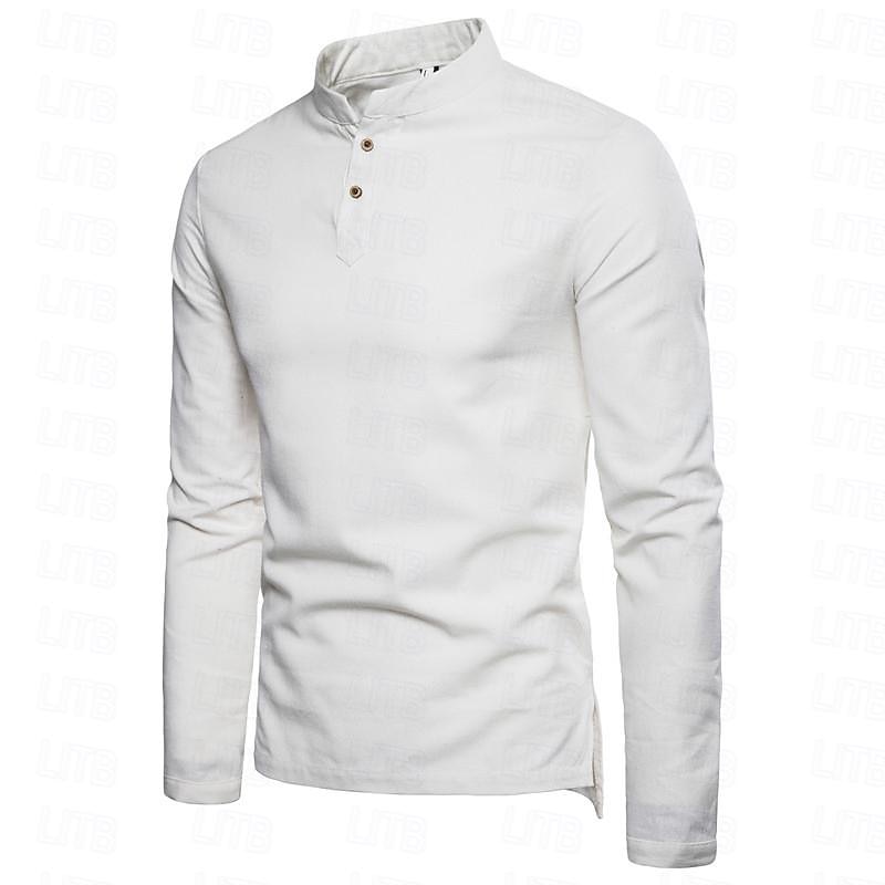 Per uomo Camicia camicia di lino Camicia in lino e cotone Camicia in cotone bianco Camicia con colletto cinese Camicia con colletto alla coreana Liscio Da mare Hawaiano Nero Bianco Blu Arancione del 2025 a $8.39 –P1
