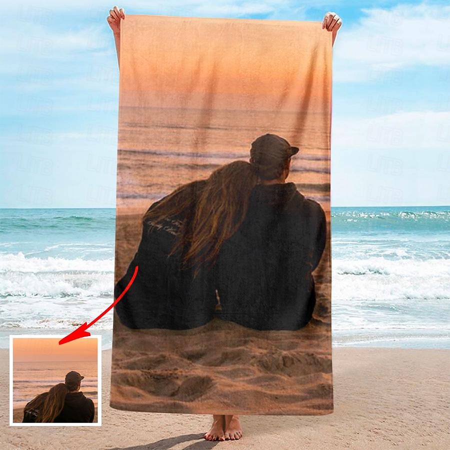 Aangepaste Strandhanddoeken met Foto Badhanddoek Gepersonaliseerde Strandhanddoeken met Foto Gepersonaliseerd Cadeau voor Familie of Vrienden 31"63" (Enkelzijdige Afdruk) 2025 - $22.99 –P7