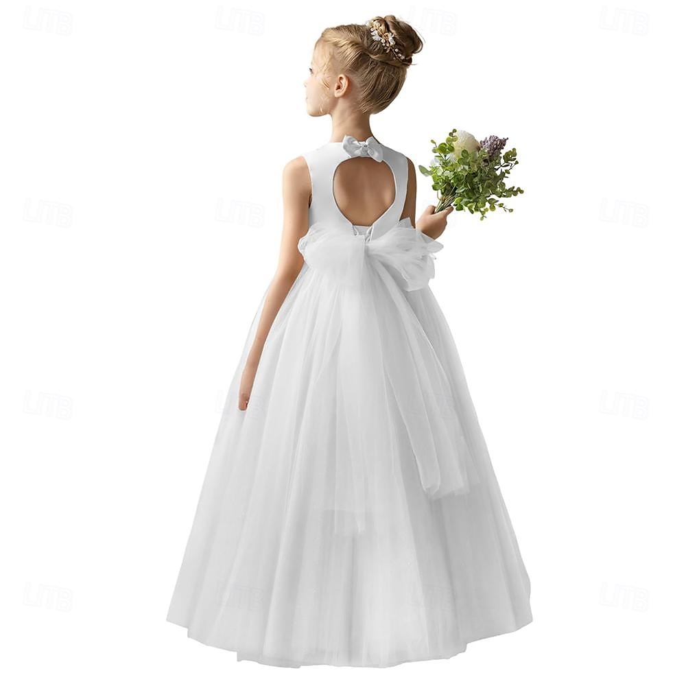 Barn Jente Blomsterjente kjole Festkjole Helfarge Ermeløs Bryllup jubileum Fest Mote Bedårende Daglig Polyester Vår Høst Vinter 2-12 år Hvit Champagne Gul 2025 - $53.99 –P9