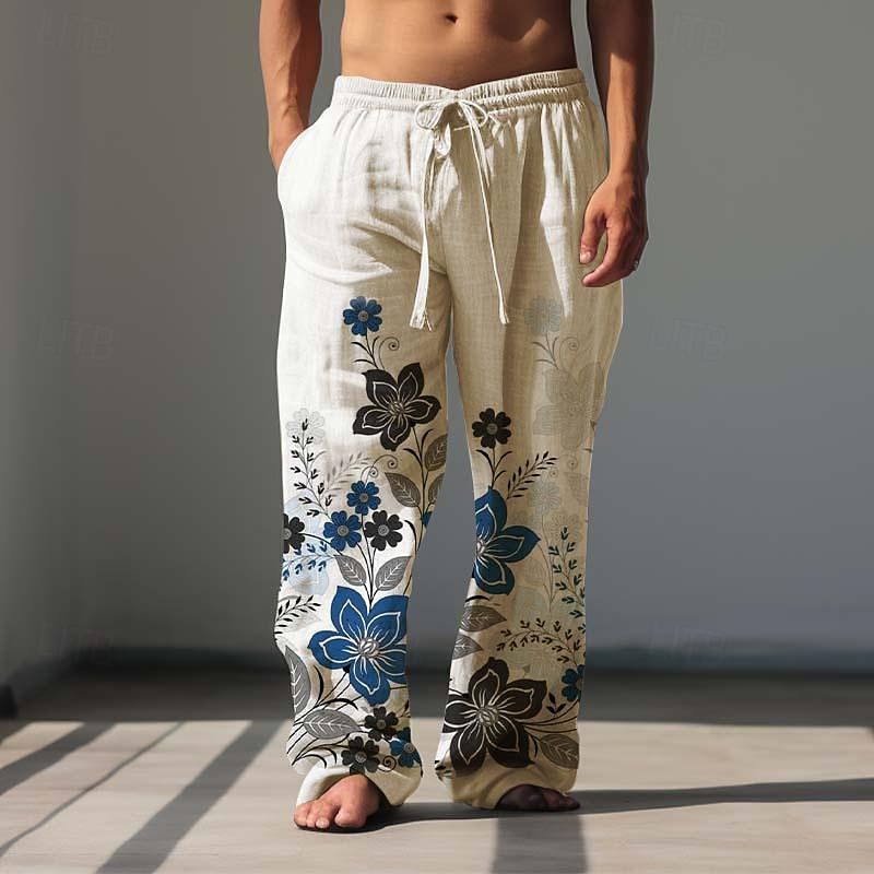Per uomo Floreale Pantaloni casual Pantaloni Pantaloni Larghi Misura del girovita medio Vintage All'aperto Abbigliamento casual alla moda Abbigliamento quotidiano Primavera & Autunno Bianco Blu Verde del 2026 a $31.99 –P14