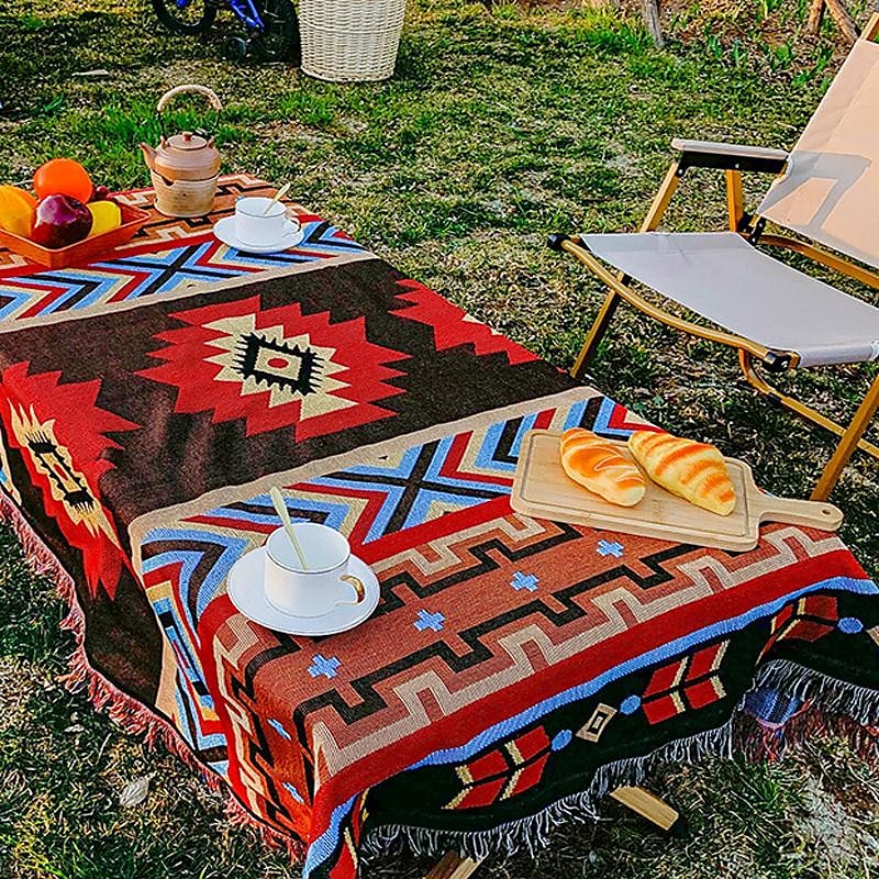 etniska bohemiska mexico filtar utomhus strand picknick filt randig boho linne säng filtar rutig soffa mattor resematta tofsar 2025 - $22.99 –P1