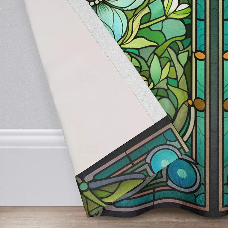 2 painéis 100% cortina blackout com padrão de vitral cortinas para sala de estar quarto cozinha tratamentos de janela com isolamento térmico escurecimento do quarto de 2025 por $37.99 –P12