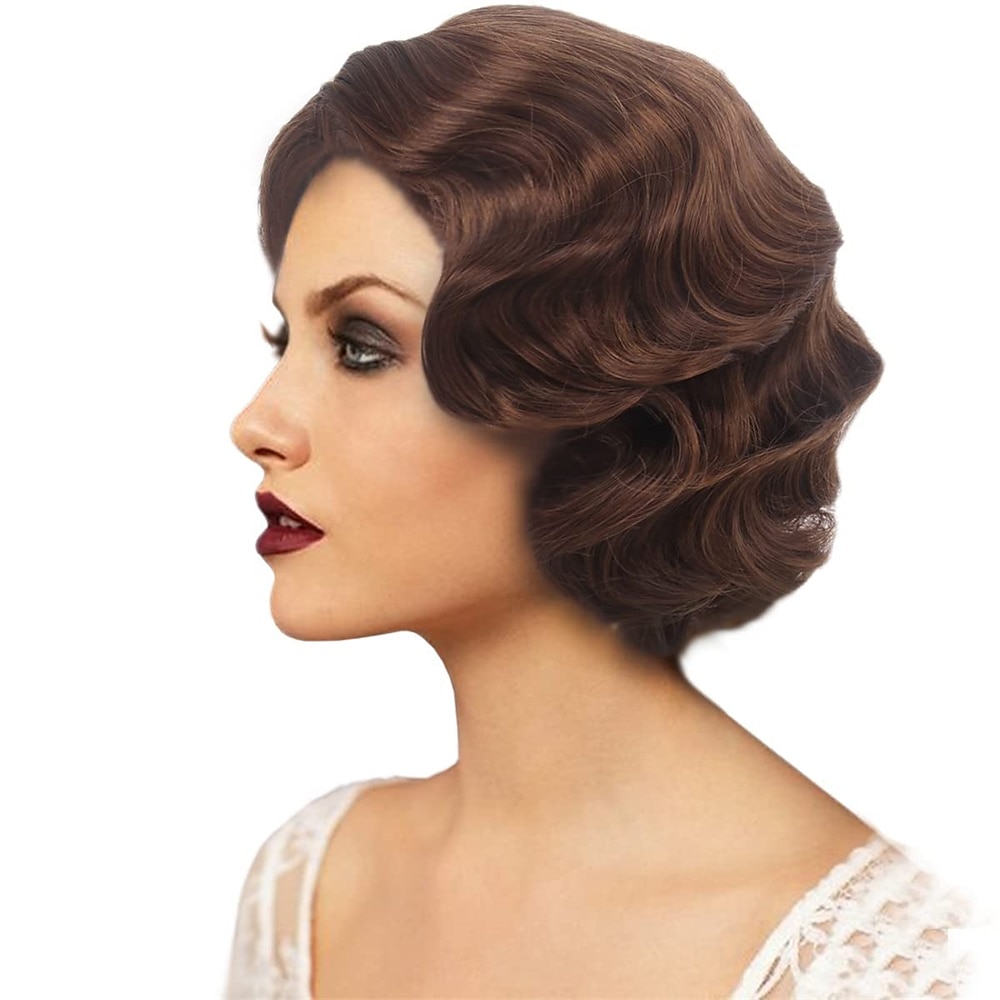 Parrucca marrone rossastro degli anni '20 per donne parrucca corta a onde parrucca sintetica vintage completa per donne cosplay travestimenti parrucca da flapper degli anni '20 parrucche di Halloween del 2026 a $22.99 –P1