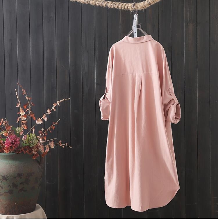 Baumwoll-Leinen-Hemden Leinenhemd Knopfleiste Langes Baumwolltop Damen Weiß Gelb Rosa Einfarbig Knöpfe Lang Straße Täglich Mode Hemdkragen Baumwoll-Leinen Normale Passform S 2025 - $39.99 –P7