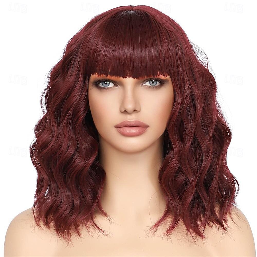 Bob Wig With Bangs Short Wavy Blue Wig Women Synthetic Colored Bachelorette Wigs Shoulder Length Party Halloween Christmas Fun Cosplay Wigs 2025 - $26.99 –P8