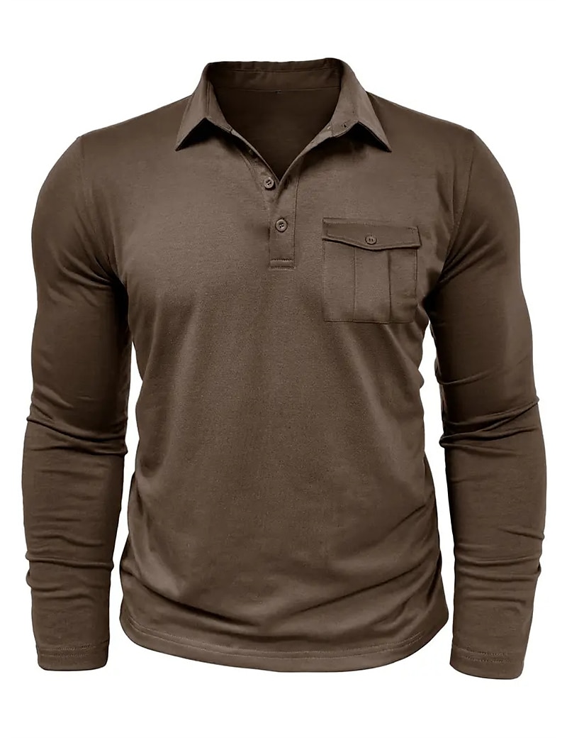 Herren Poloshirt Polos mit Knöpfen Casual Sport Kargen Langarm Modisch Basic Glatt Taste Tasche Frühling & Herbst Regular Fit Schwarz Weiß Armeegrün Rote Marineblau Dunkelgrün Poloshirt 2025 - $22.99 –P2