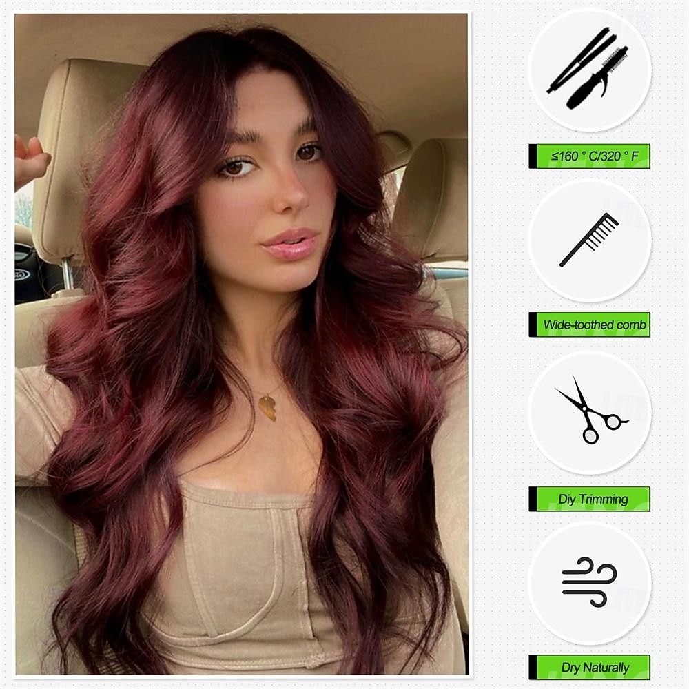 Long Burgundy Wavy Wig for Women 26 Inch Middle Part Wine Red Curly Wig Natural Looking Synthetic Heat Resistant Fiber Wig for Daily Party Use 2026 - $29.99 –P5