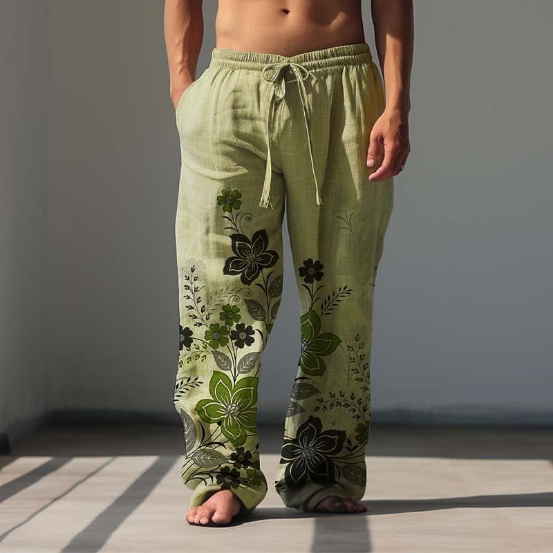 Per uomo Floreale Pantaloni casual Pantaloni Pantaloni Larghi Misura del girovita medio Vintage All'aperto Abbigliamento casual alla moda Abbigliamento quotidiano Primavera & Autunno Bianco Blu Verde del 2026 a $31.99 –P11
