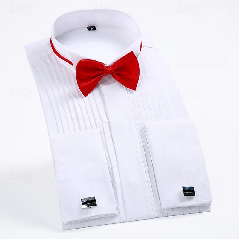 Voor heren Overhemd Overhemd met knopen Zwart Wit Lange mouw Effen Revers Lente & Herfst Bruiloft Feest Kleding Plooien 2025 - $31.99 –P2