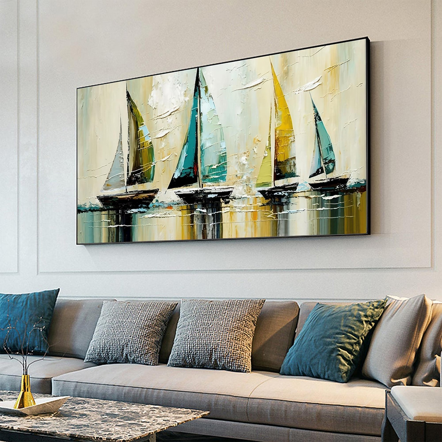 Ручная работа, оригинальная морская картина маслом, парусник на холсте, настенное искусство, декор, абстрактная пейзажная картина для домашнего декора с натянутой рамкой/без внутренней рамы, картина 2025 - $121.99 –P4