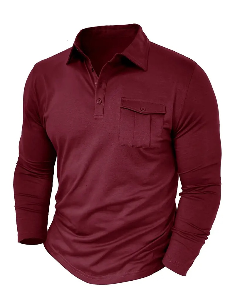 Herren Poloshirt Polos mit Knöpfen Casual Sport Kargen Langarm Modisch Basic Glatt Taste Tasche Frühling & Herbst Regular Fit Schwarz Weiß Armeegrün Rote Marineblau Dunkelgrün Poloshirt 2025 - $22.99 –P16