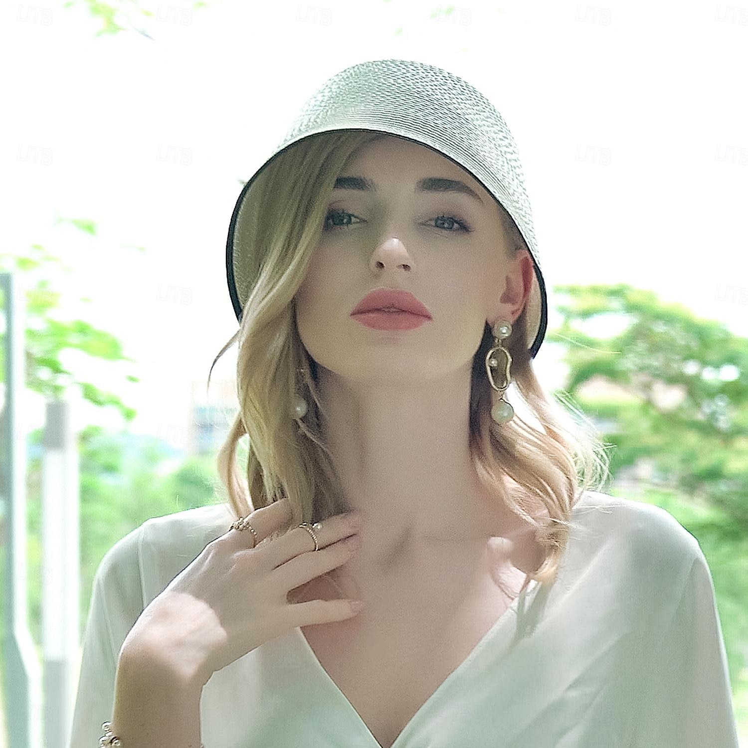 Hatter polyester Strå Bøttehatt Stråhatt Solhatt Bryllup Avslappet Elegant Bryllup Med Ren Farge Hodeplagg Hodeplagg 2025 - $15.99 –P12