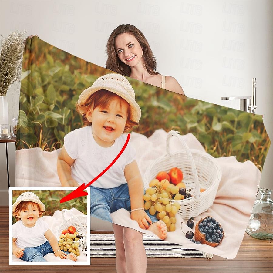 Aangepaste Strandhanddoeken met Foto Badhanddoek Gepersonaliseerde Strandhanddoeken met Foto Gepersonaliseerd Cadeau voor Familie of Vrienden 31"63" (Enkelzijdige Afdruk) 2025 - $22.99 –P10