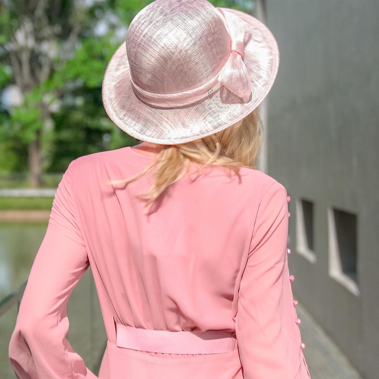 Chapeaux melon en lin/chapeau cloche, chapeau seau, chapeau de soleil, fête de thé, mariage élégant avec nœud papillon, couvre-chef de 2025 ? $49.99 –P13