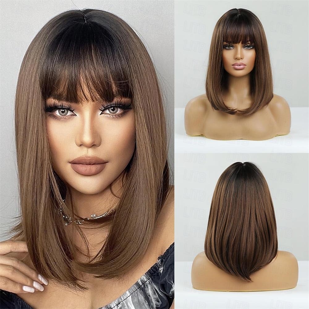parrucca bionda con frangia parrucche bionde corte e ondulate con radici scure per donne capelli sintetici resistenti al calore parrucche carine dall'aspetto naturale per del 2025 a $18.99 –P13