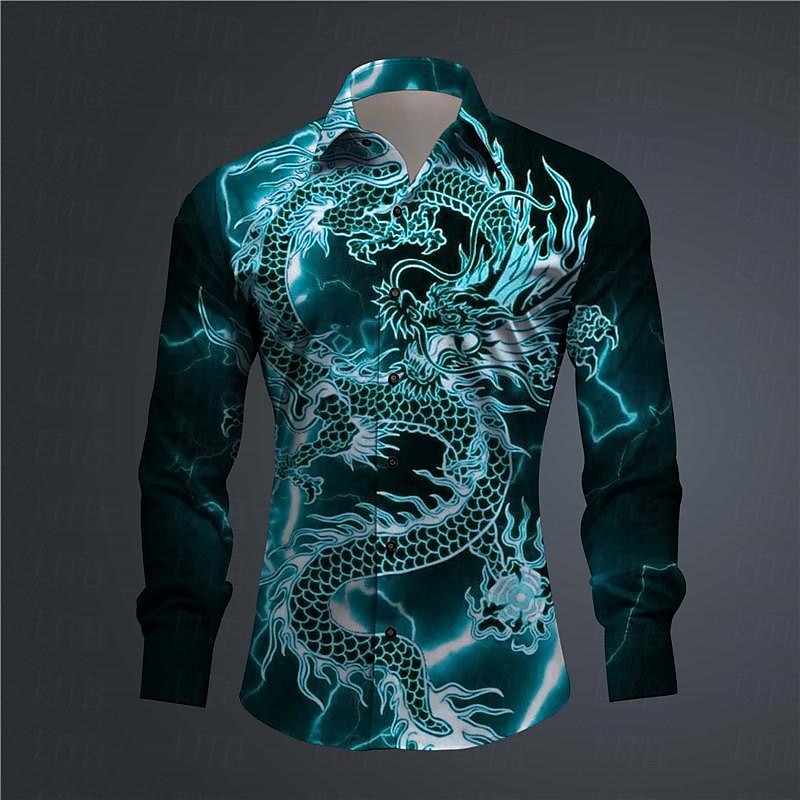 Homme Dragon Chemise Chemise boutonnée manche longue Abstrait Usage quotidien Sortie Printemps Col rabattu Imprimer Bouton bas Noir Jaune Rose Claire Rouge Bleu Roi de 2025 ? $26.99 –P3