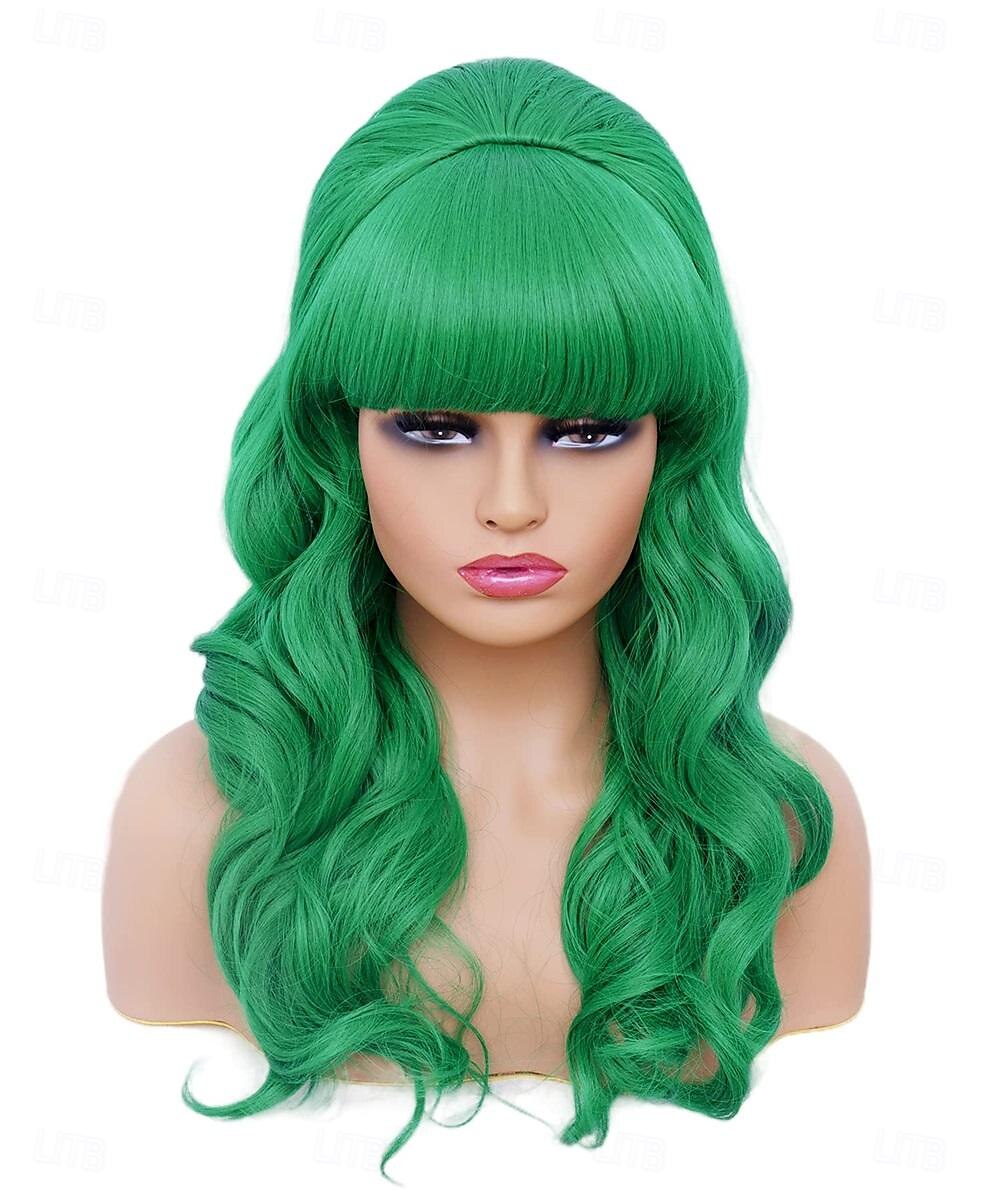 Lange braune Mischperücke mit Pony Retro Bouffant Duttperücken passend zu 80er Kostümen oder Karneval Partys Halloween Perücken 2025 - $23.99 –P7