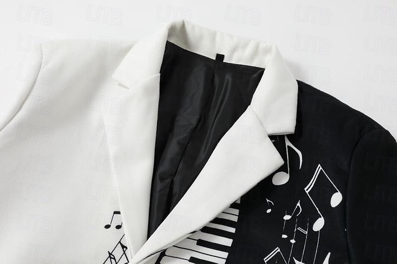 Men's Musical Notes Winter Coat Overcoat Coat Warm Breathable Comfortable Fashion Streetwear Business Work Wear to work Going out Pocket Print Fall & Winter Turndown Long Sleeve Black White Sky Blue 2025 - $67.99 –P3