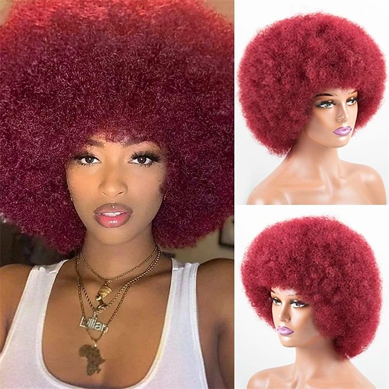 Peruca Afro Peruca Afro dos anos 70 para Mulheres Negras Perucas Cacheadas Kinky com Franjas Peruca Curta e Cacheada Macia e Natural para Uso Diário Festa Perucas de Halloween de 2025 por $18.99 –P5