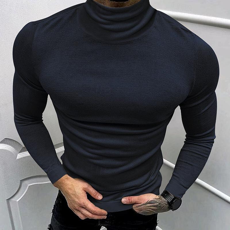 Men's T Shirt Tee Turtleneck shirt Knit Tee Long Sleeve Turtleneck Spring & Fall Plain Fashion Designer Basic Knit Vacation Street Going out Black Wine Navy Blue Top Tee for Men 2025 - $25.99 –P7