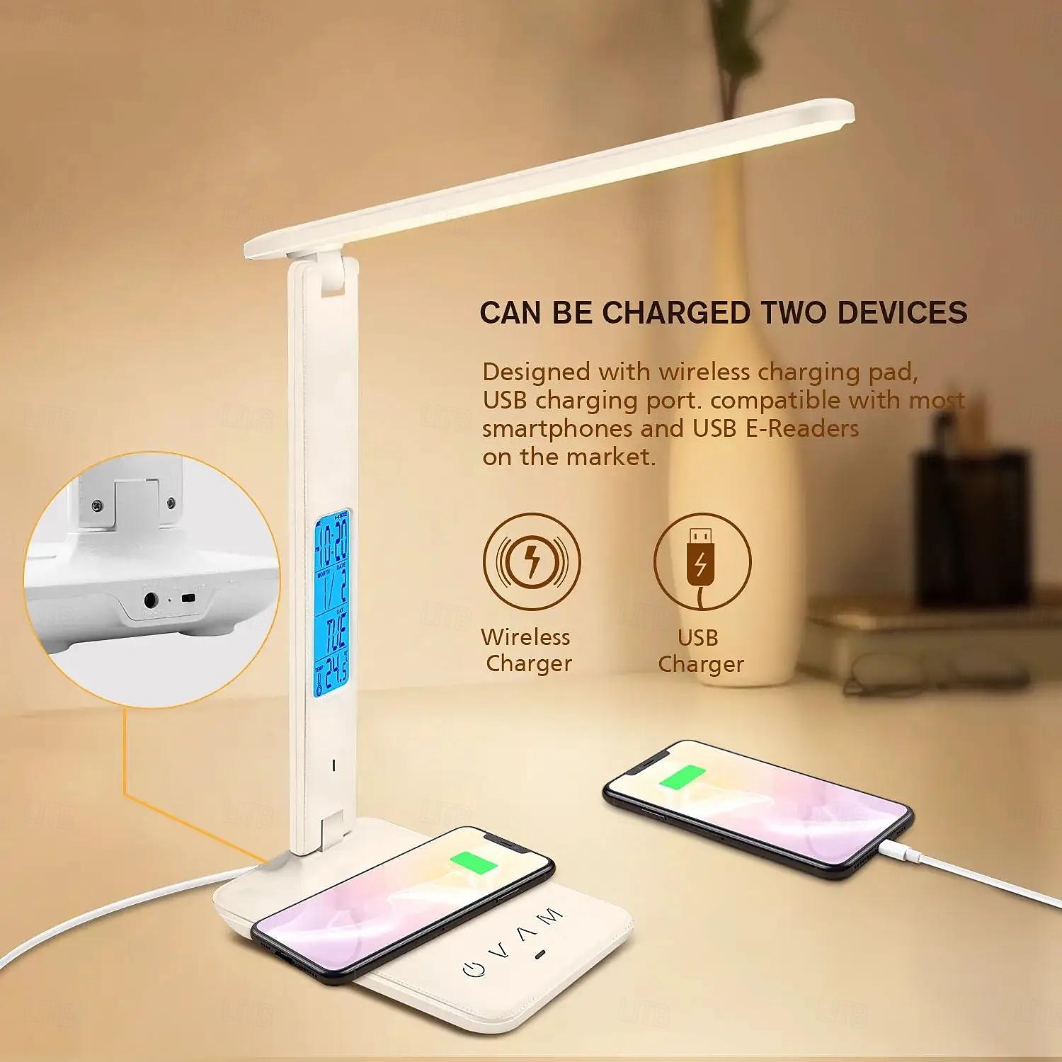 Shustar-LED Desk Lamp 10W QI Wireless Rechargeable with Clock Dimmable Eye Protection for Office and Study Room 2025 - $74.99 –P2