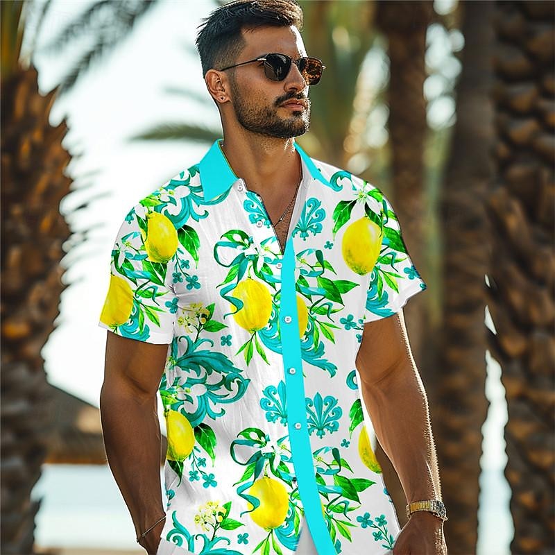 Homme Citron Chemise Chemise hawaïenne Chemise Aloha Manche Courte Chemise Col rabattu Vacances Hawaïen Extérieur Vacances Hawaïen Jaune Bleu Violet S M L de 2025 ? $24.99 –P6