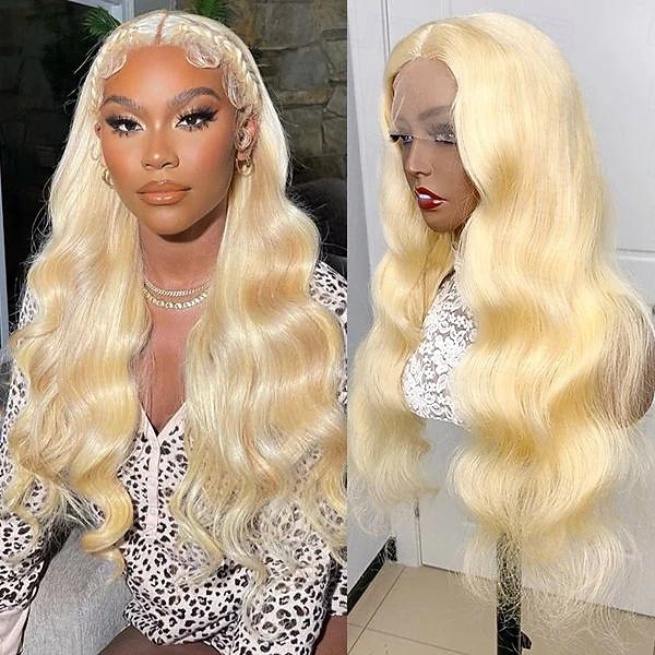 Parrucca in pizzo frontale con capelli umani biondi 613#, parrucca in pizzo con onda del corpo 13*4, densità 150% per donne nere del 2025 a $206.09 –P1