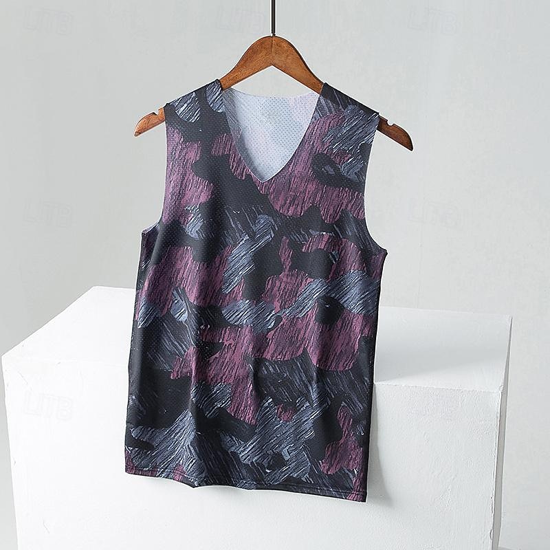 Herr Linne Undertröjor Ärmlös V-hals Sommar Färgblock Mode Designer Grundläggande Semester Gata Utekväll Gul Purpur Mörkblå Topp t-shirt för män 2025 - AU $11.69 –P4