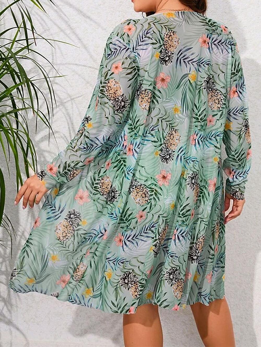 Women's Plus Size Pajamas Sexy Bodies Sets Floral Hot Sexy Holiday Home Bed Swimming Polyester Outdoor Stretchy Sleeveless 3-Piece Printing Summer Green 2024 - $32.99 –P2