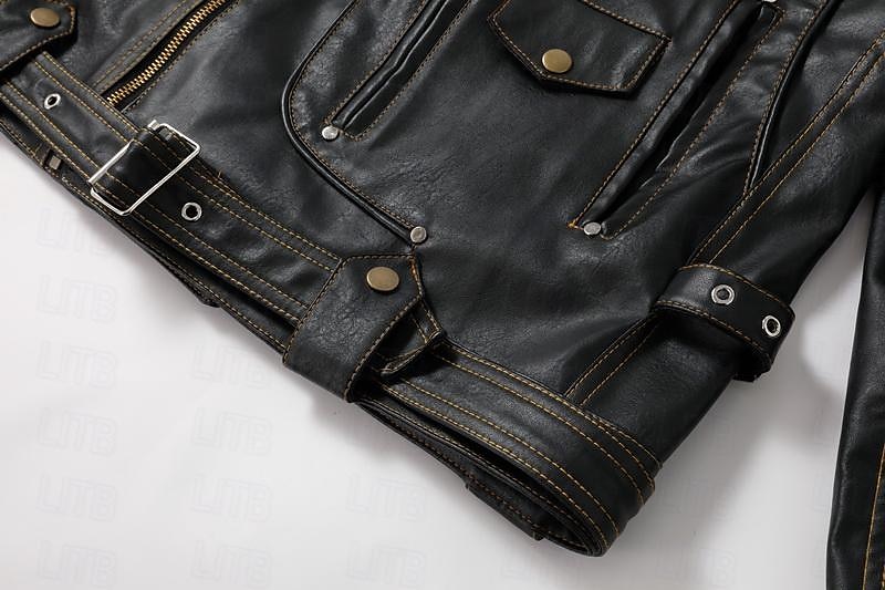 Herren Kunstlederjacke Bikerjacke Vintage Lederjacke Straße Motorrad Thermowarm Tasche Frühling & Herbst Einfarbig Streetwear Lässig Umlegekragen Regulär Kunstleder Schwarz Braun Jacken 2026 - $91.99 –P13