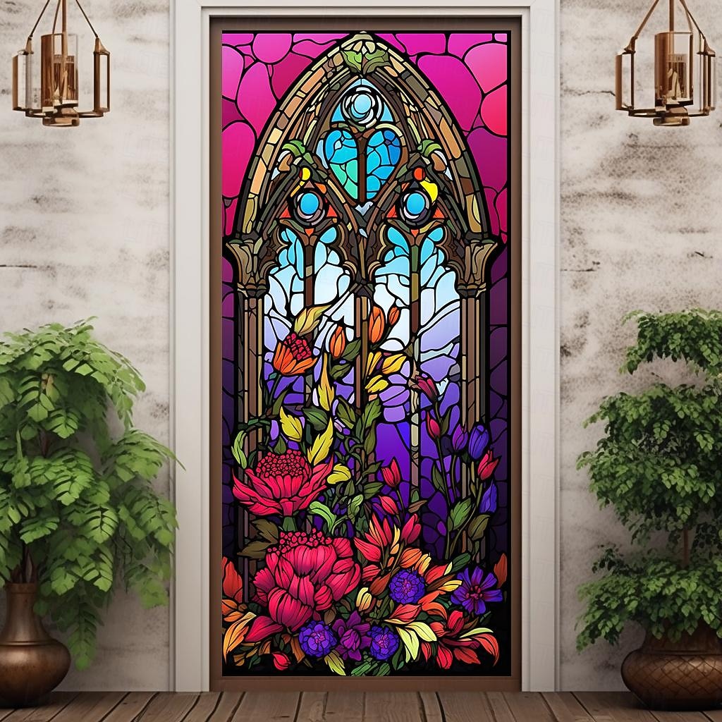 farget glass mandala dørdeksler veggmaleri dekor dør billedvev dør gardin dekorasjon bakteppe dør banner avtakbar for inngangsdør innendørs utendørs hjemme rom dekorasjon gårdshus dekor forsyninger 2026 - $28.99 –P17