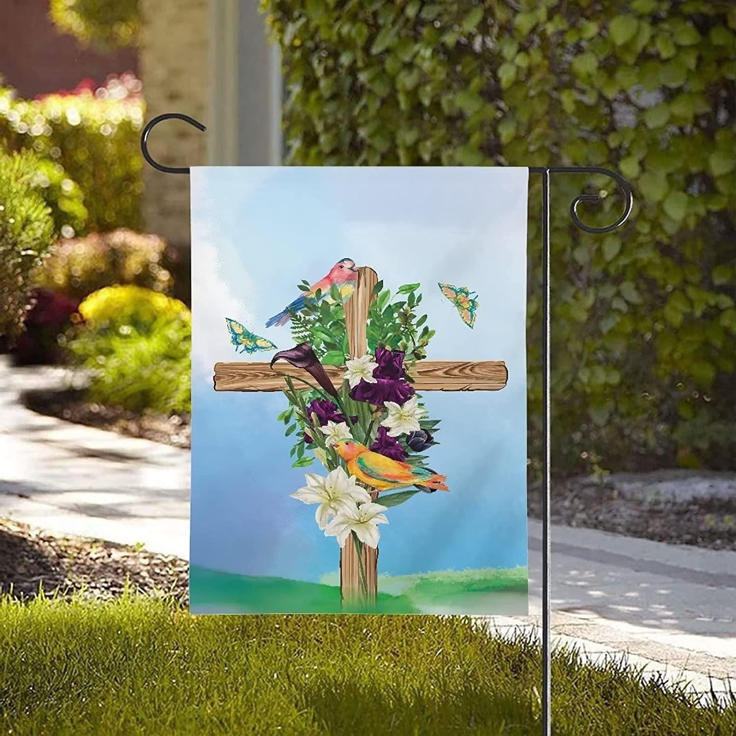 Ježíšská zahradní vlajka 12x18 palců Venkovní dekorace On vstal Vítejte Zahradní terasa vlajka Květinový dvorek vlajka Dvouruční prázdninové venkovní vlajky 1ks 2026 - $10.99 –P11